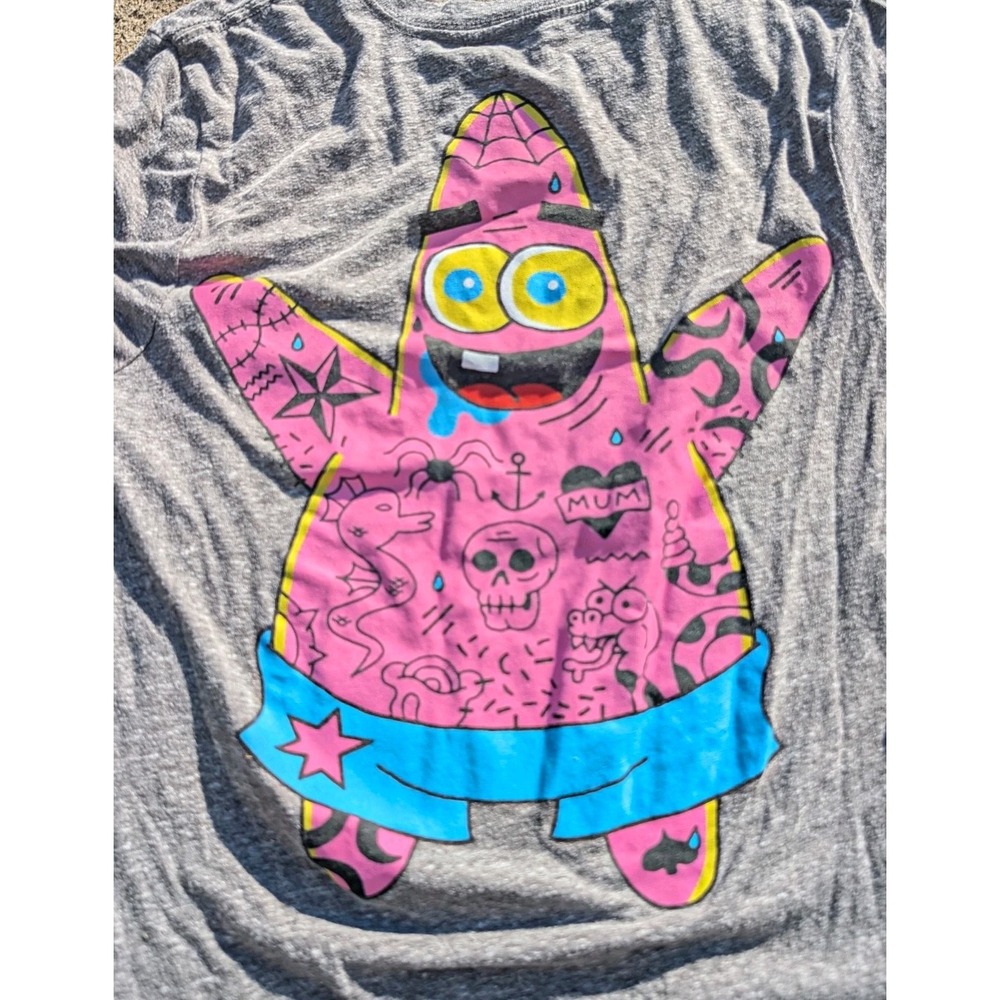 Nickelodeon Patrick Star Tattoo Graphic T Shirt Grey Ink'd Out Men's Size S